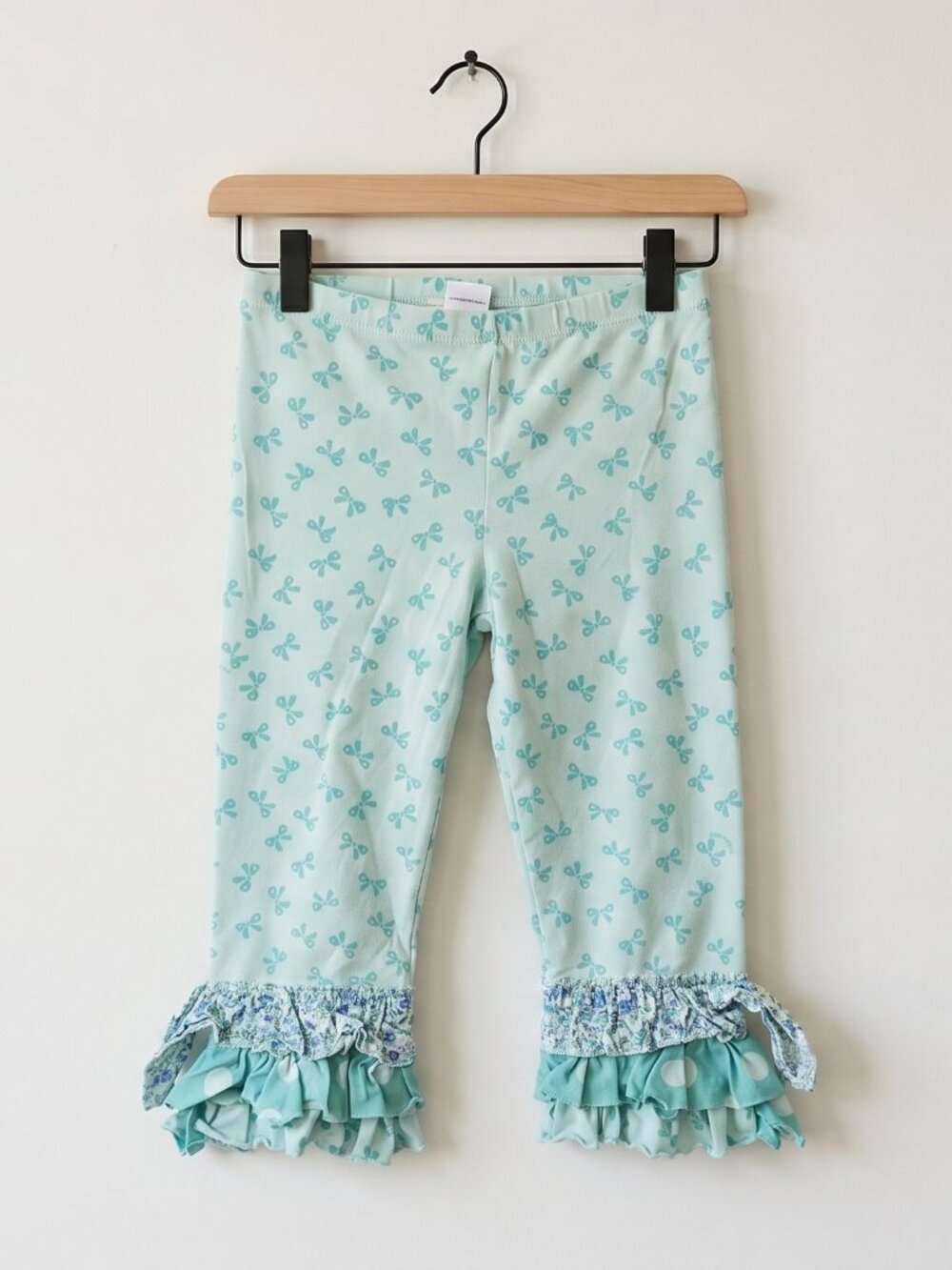 Naartjie Kids Green Bow Print Ruffle Hem Capri Leggings Girls XL 7 Years